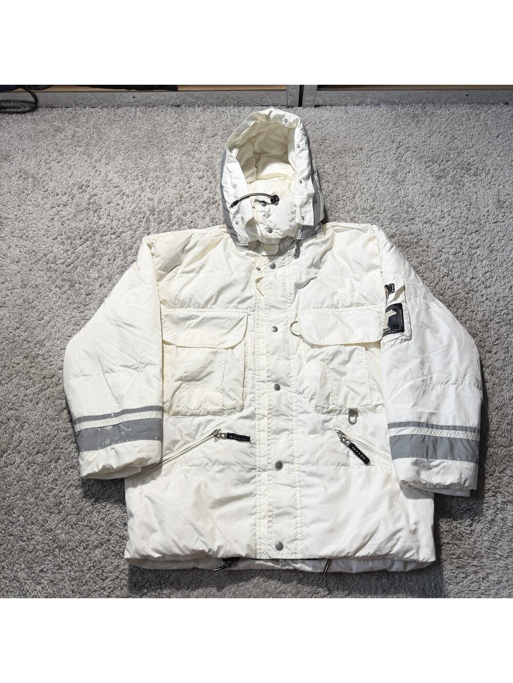 Vintage Bogner Goose Down Ski Coat Jacket Hooded Mens Size XS White USA